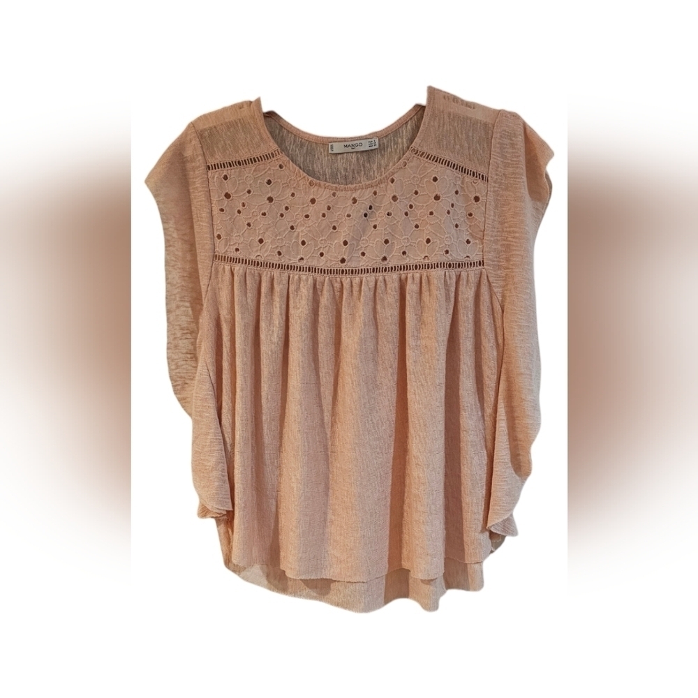 Mango - Pastel Blush Pink Semi-Sheer Blouse​​​​​